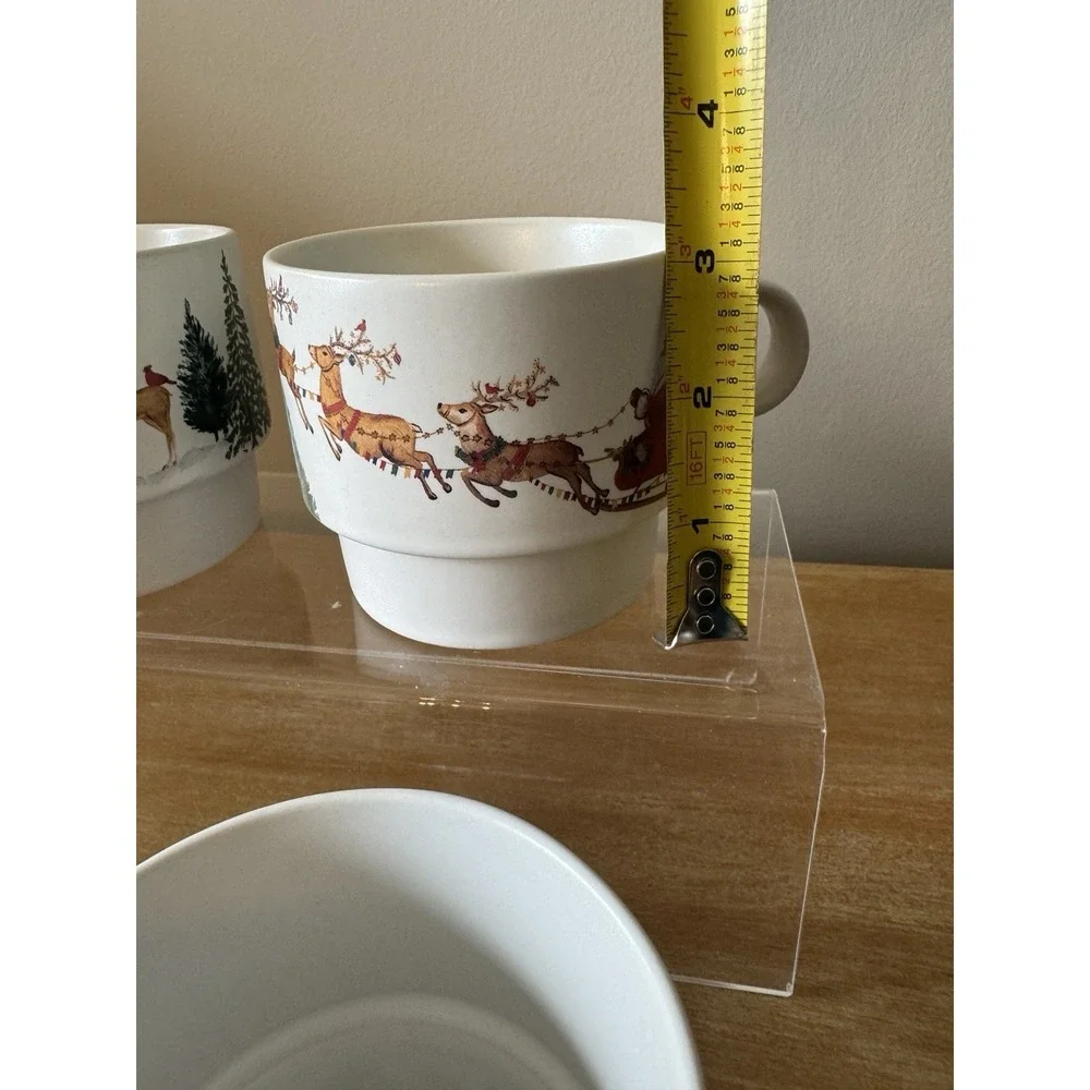 2023 Pottery Barn Christmas in the Country Stacking 4Mugs Holiday Stoneware